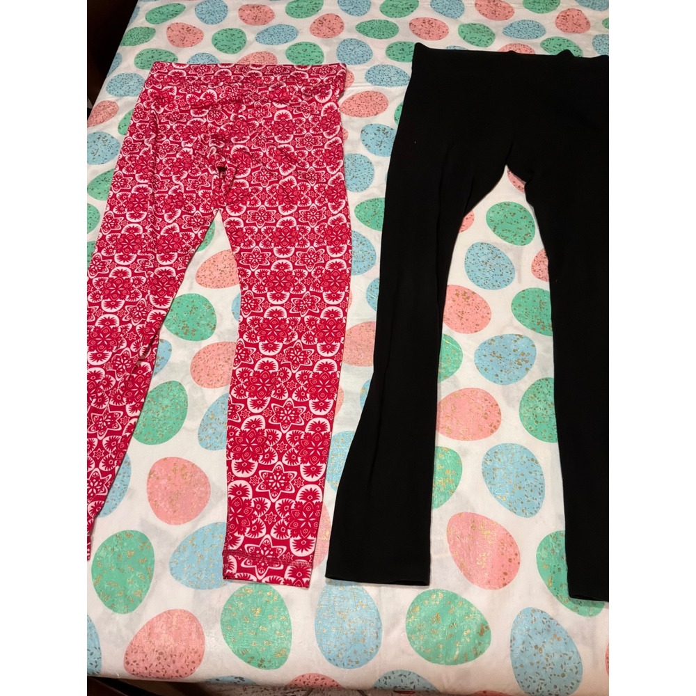 Lands End Hue Leggings Bundle Womens XS S Red Geometric Pattern Black Solid 2pk